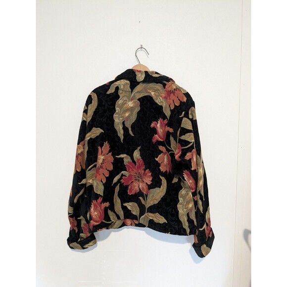 Crafted With Love Vintage 90's Tapestry Jacket XL Black Floral Snap Front Exc - Picture 2 of 8